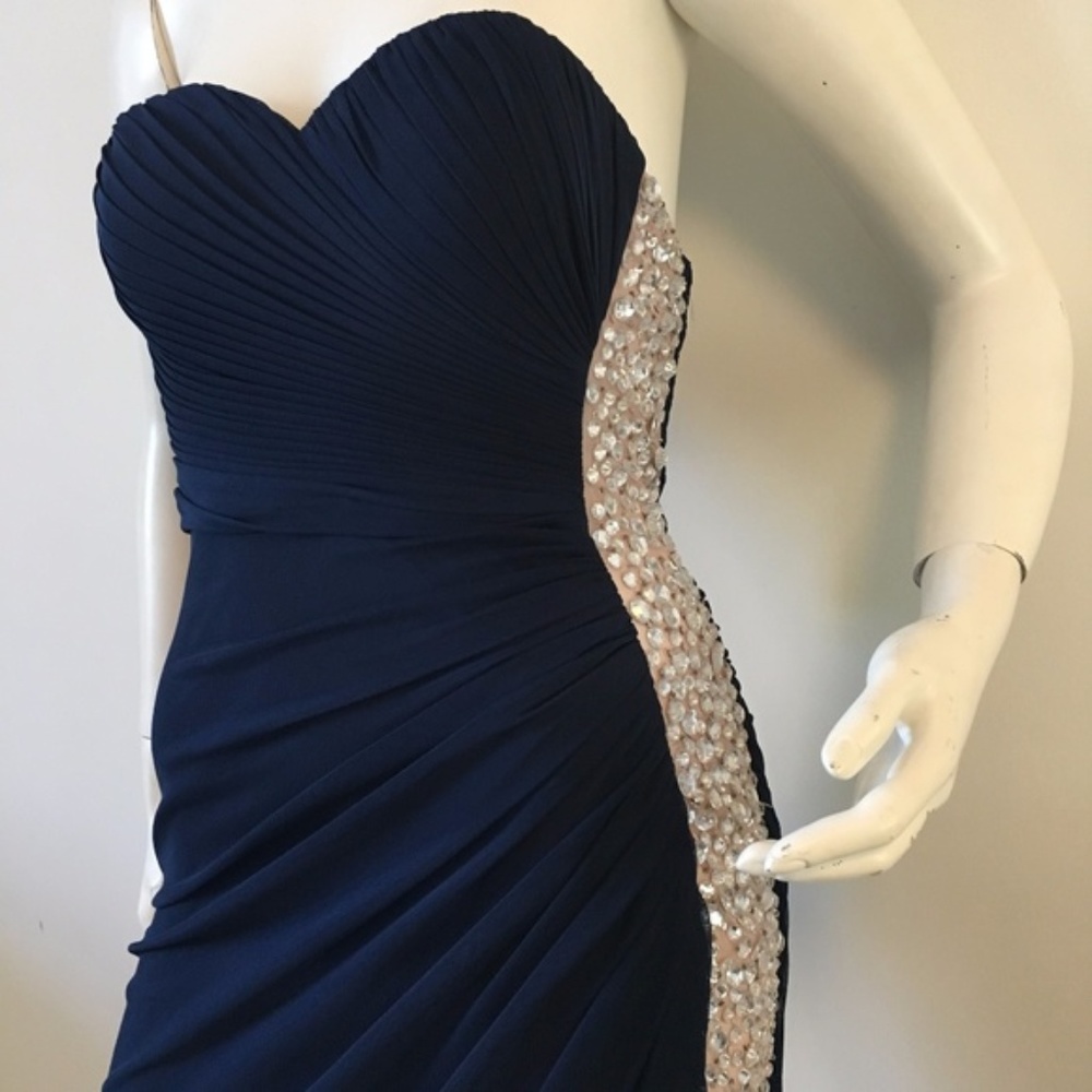 PROM! Xscape Dark Blue Strapless Long Dress - Picture 1 of 6